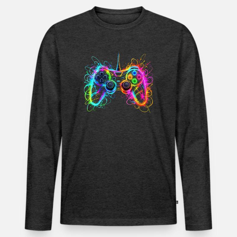 Gaming Controller Gamer - Männer Premium Bio Langarmshirt - Anthrazit meliert