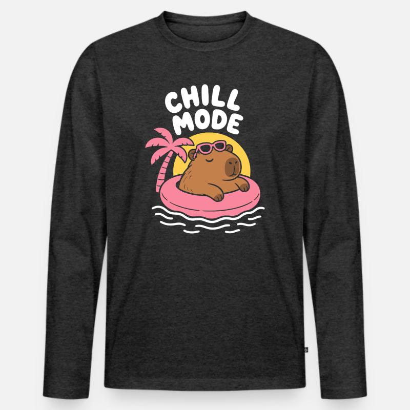 Chill Mode Floating Capybara - Männer Premium Bio Langarmshirt - Anthrazit meliert
