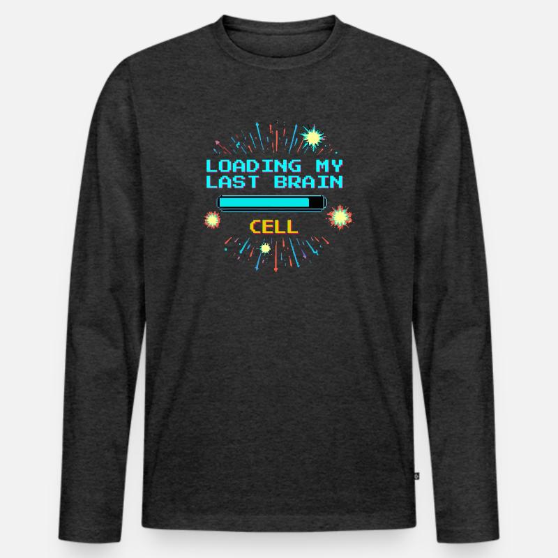 Retro Pixel Vaporwave Tempel Gaming - Männer Premium Bio Langarmshirt - Anthrazit meliert