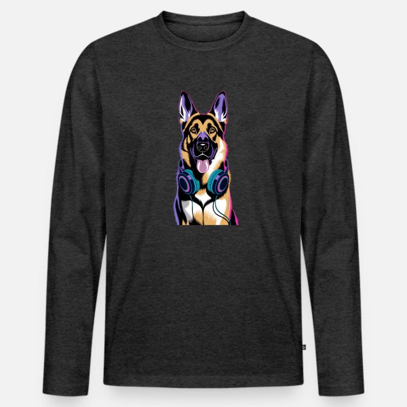 Deutscher Schäferhund mit Kopfhörer - Männer Premium Bio Langarmshirt - Anthrazit meliert