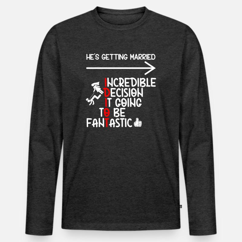 Witziger Bachelor-IDIOT - Männer Premium Bio Langarmshirt - Anthrazit meliert