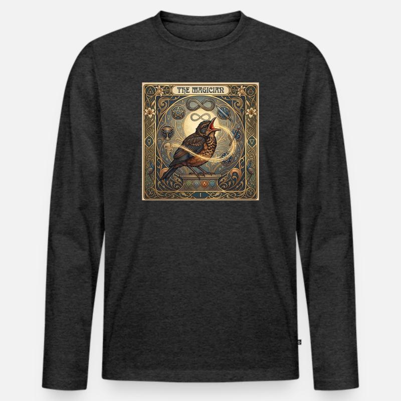 Amsel, der Magier - Männer Premium Bio Langarmshirt - Anthrazit meliert
