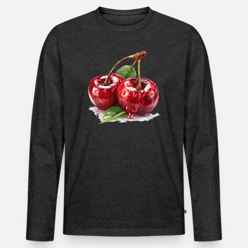 Kirsche - Männer Premium Bio Langarmshirt - Anthrazit meliert