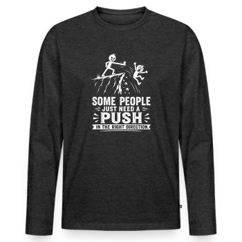 Schubbser dans la bonne direction : sarcasme - T-shirt manches longues Premium bio Homme - anthracite chiné - Devant - Nico (187cm)