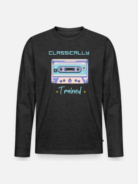 Klassisch ausgebildete Musik Retro-Kassette - Männer Premium Bio Langarmshirt - Anthrazit meliert