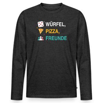 Würfel, Pizza, Freunde – Spieleabend Motiv - Männer Premium Bio Langarmshirt - Anthrazit meliert - Vorne - Nico (187cm)