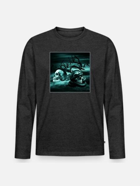 Swamp Goth Totenkopf Sumpf Graphic Tee - Männer Premium Bio Langarmshirt - Anthrazit meliert