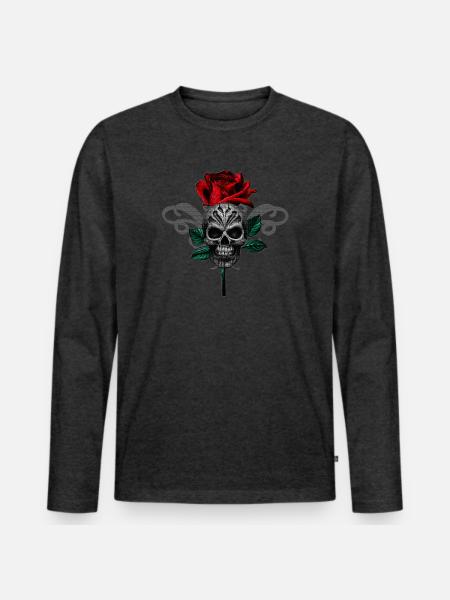 Vampire Romance Gothic Rose - Skull Shirt - Männer Premium Bio Langarmshirt - Anthrazit meliert