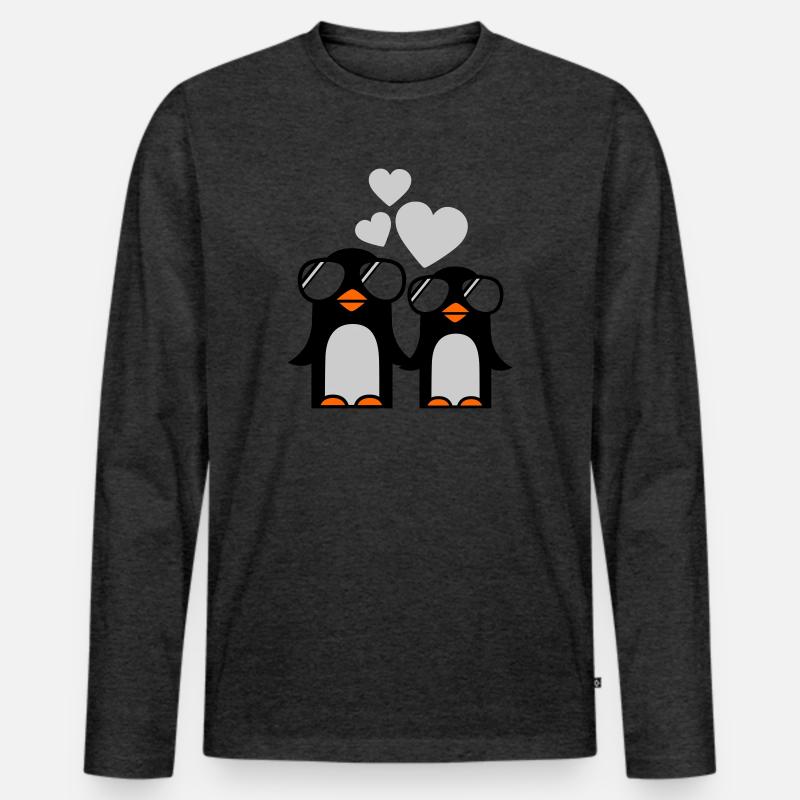 penguins fallen in love - pinguine - Männer Premium Bio Langarmshirt - Anthrazit meliert
