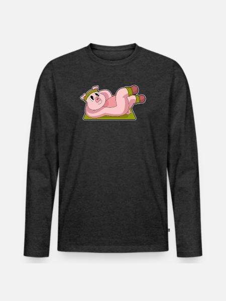 Pig Abdominal Workout Bodybuilding - Men's Premium Organic Long Sleeve Shirt - heather anthracite