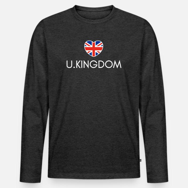 Herz mit britischer Flagge - Männer Premium Bio Langarmshirt - Anthrazit meliert