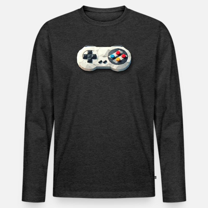 Retro Controller 16 Bit Gaming Nostalgie - Männer Premium Bio Langarmshirt - Anthrazit meliert