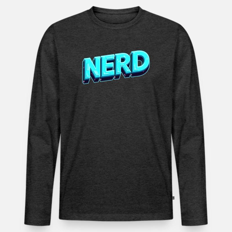 Nerd Neon 3D Retro - Männer Premium Bio Langarmshirt - Anthrazit meliert