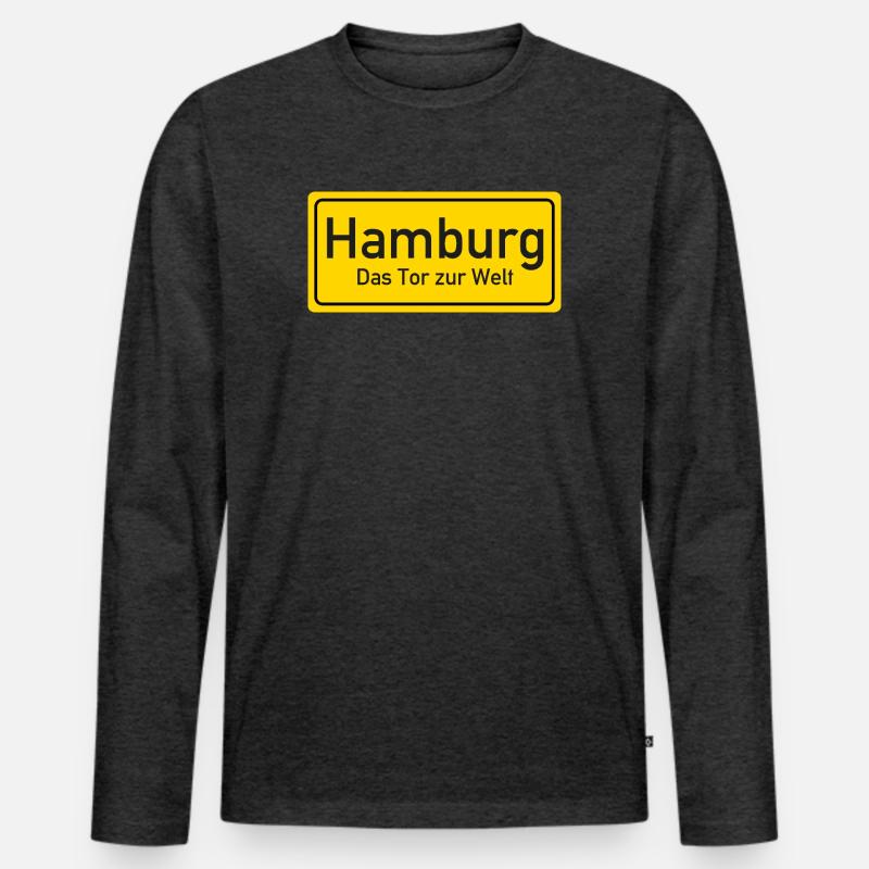 Hamburger Ortsschild Deutschland - Männer Premium Bio Langarmshirt - Anthrazit meliert