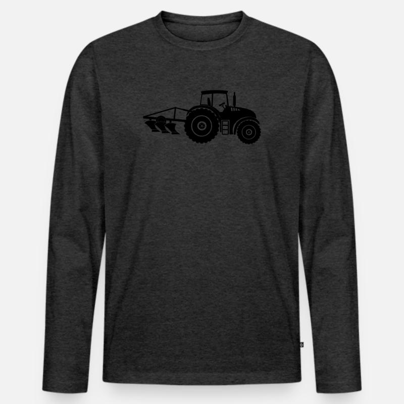 Traktor mit Pflug-Logo-Bauernhof - Männer Premium Bio Langarmshirt - Anthrazit meliert