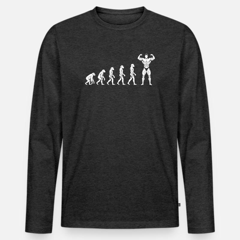Evolution zur Kraft – Motivation pur - Männer Premium Bio Langarmshirt - Anthrazit meliert