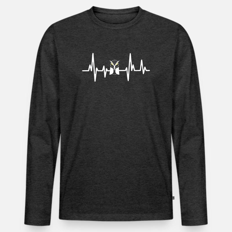 Eulen Herzschlag - Männer Premium Bio Langarmshirt - Anthrazit meliert
