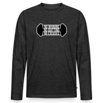 No Whining No Quitting No Excuses Gym Motivation - Männer Premium Bio Langarmshirt - Anthrazit meliert - Vorne - Nico (187cm)
