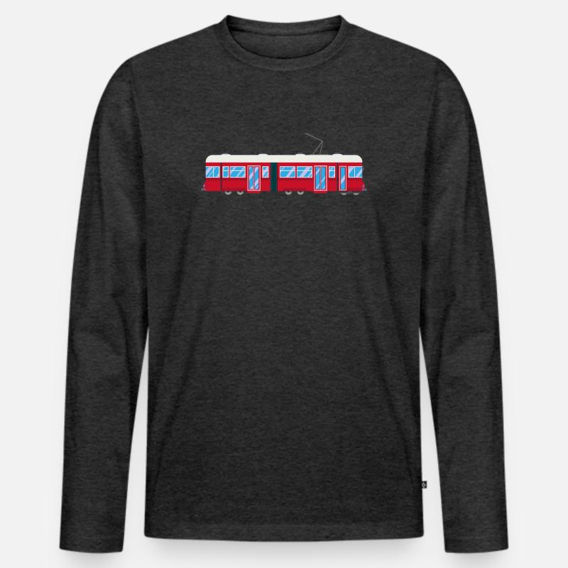 Tram, Straßenbahn, Zug, Eisenbahn - Männer Premium Bio Langarmshirt - Anthrazit meliert