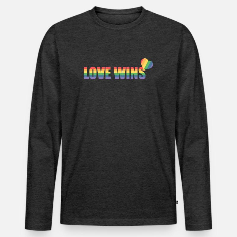 Bunter Regenbogen Herz mit Liebesbotschaft - Männer Premium Bio Langarmshirt - Anthrazit meliert