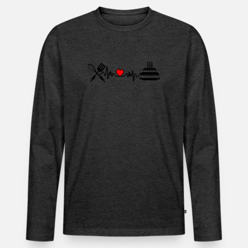 Cardio Herzfrequenz Küche 3 - Männer Premium Bio Langarmshirt - Anthrazit meliert