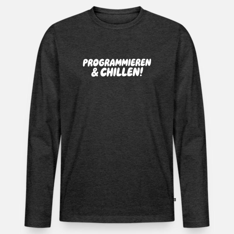Programmieren & Chill – Große Blockschrift - Männer Premium Bio Langarmshirt - Anthrazit meliert