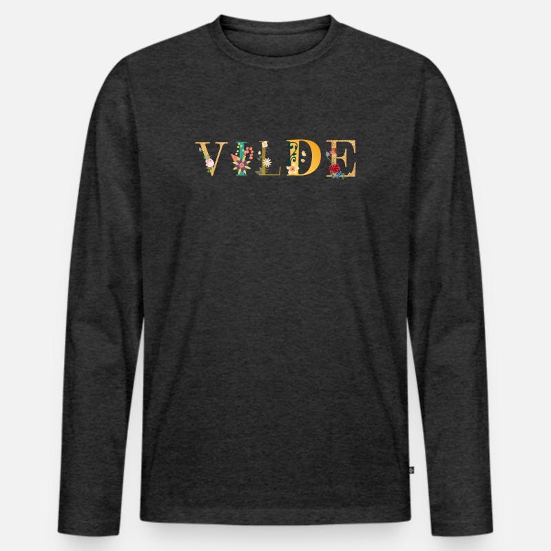 VILDE Name mit Blumen geschmückt - Männer Premium Bio Langarmshirt - Anthrazit meliert
