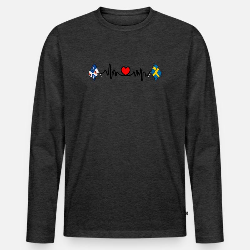 Herzfrequenz-Hotline Norrbotten & Schweden - Männer Premium Bio Langarmshirt - Anthrazit meliert