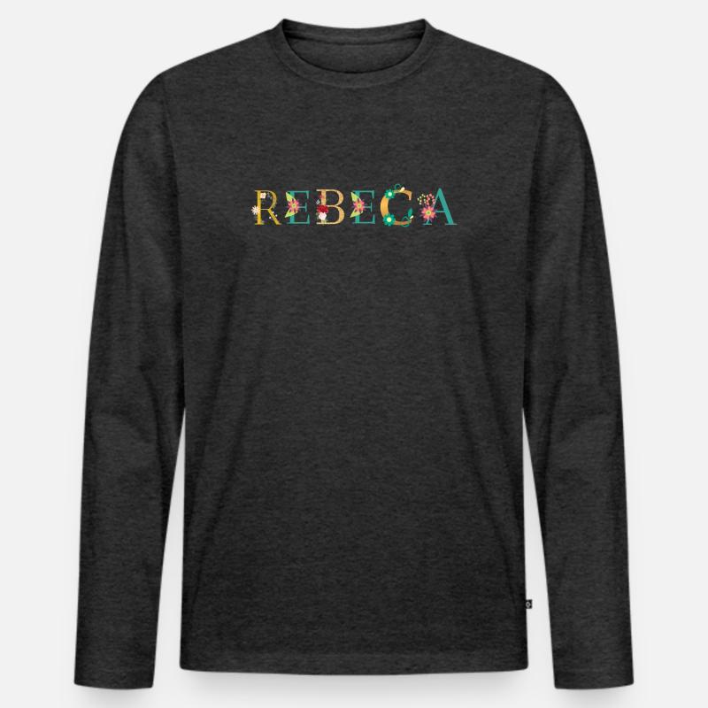 REBECA Name mit Blumen geschmückt - Männer Premium Bio Langarmshirt - Anthrazit meliert