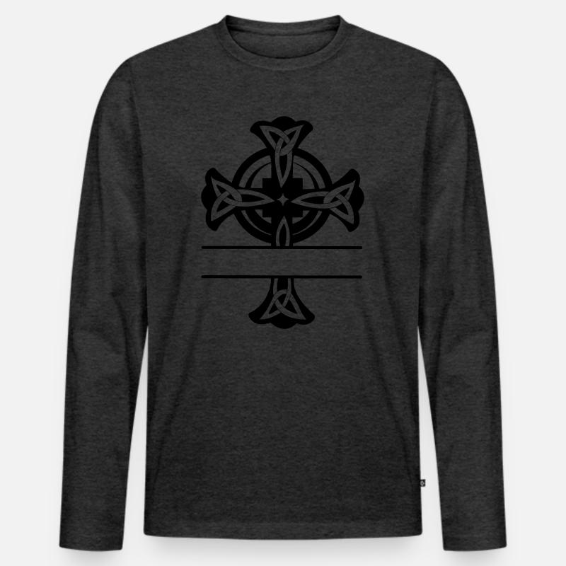 Keltisches Kreuz Logo oder Monogramm - Männer Premium Bio Langarmshirt - Anthrazit meliert