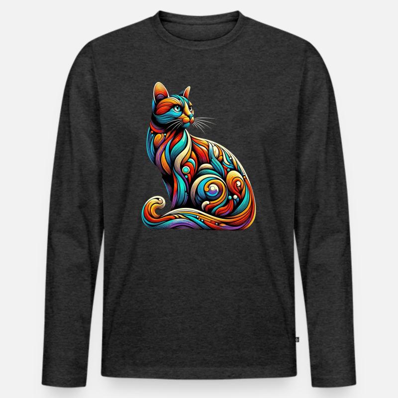 Katze - Männer Premium Bio Langarmshirt - Anthrazit meliert