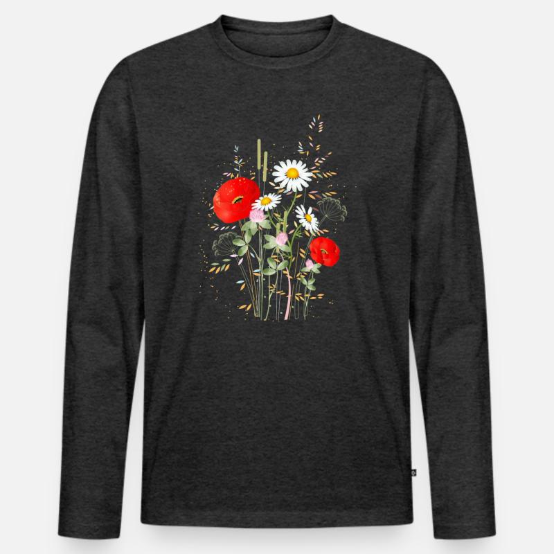 wunderschöne blühende Sommerwiese mit Mohnblumen - Männer Premium Bio Langarmshirt - Anthrazit meliert