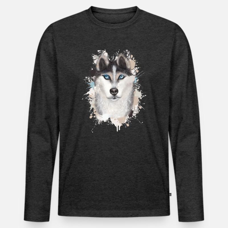Wolf - Männer Premium Bio Langarmshirt - Anthrazit meliert