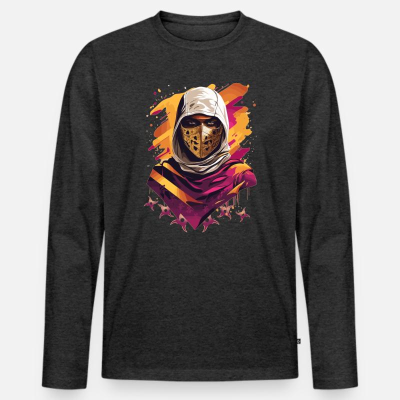 Ninja Samurai Krieger - Männer Premium Bio Langarmshirt - Anthrazit meliert