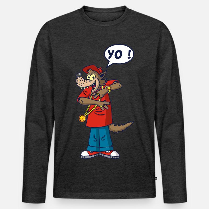 Wolf-Rapper - Männer Premium Bio Langarmshirt - Anthrazit meliert