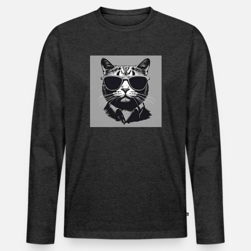 Cool Cat#2 - Männer Premium Bio Langarmshirt - Anthrazit meliert