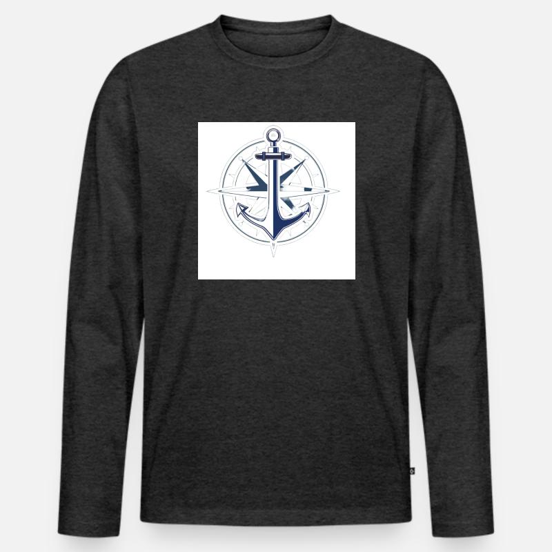 Anker Kompass - Männer Premium Bio Langarmshirt - Anthrazit meliert