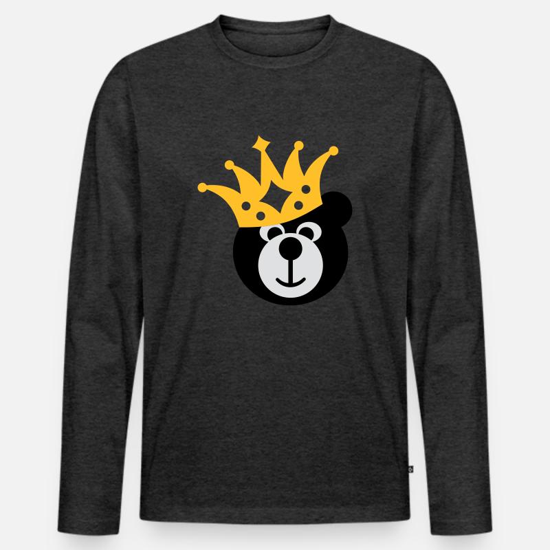 BÄR mit KRONE - Männer Premium Bio Langarmshirt - Anthrazit meliert
