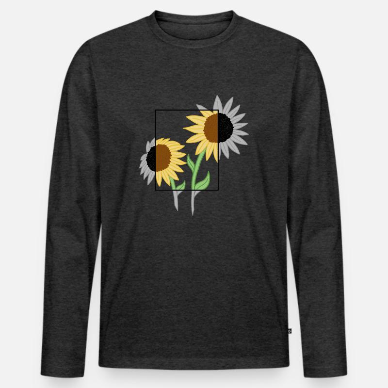 Sonnenblume Grau&Farbe - Männer Premium Bio Langarmshirt - Anthrazit meliert