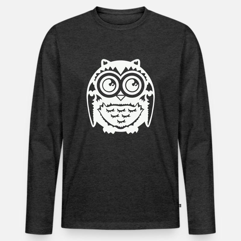 Eule - Männer Premium Bio Langarmshirt - Anthrazit meliert