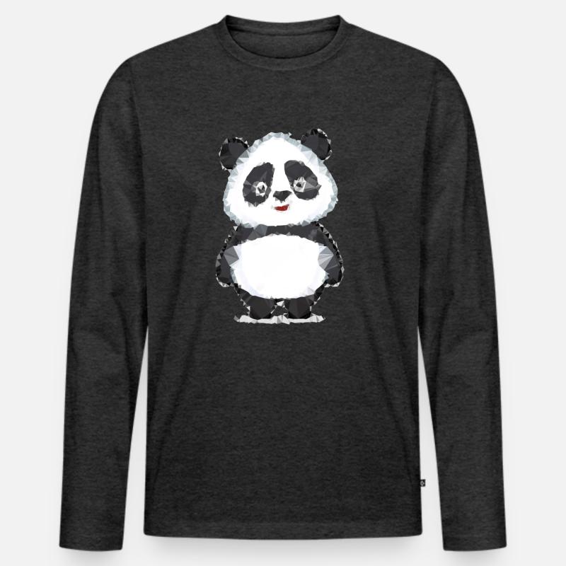 Panda Polygon - Männer Premium Bio Langarmshirt - Anthrazit meliert