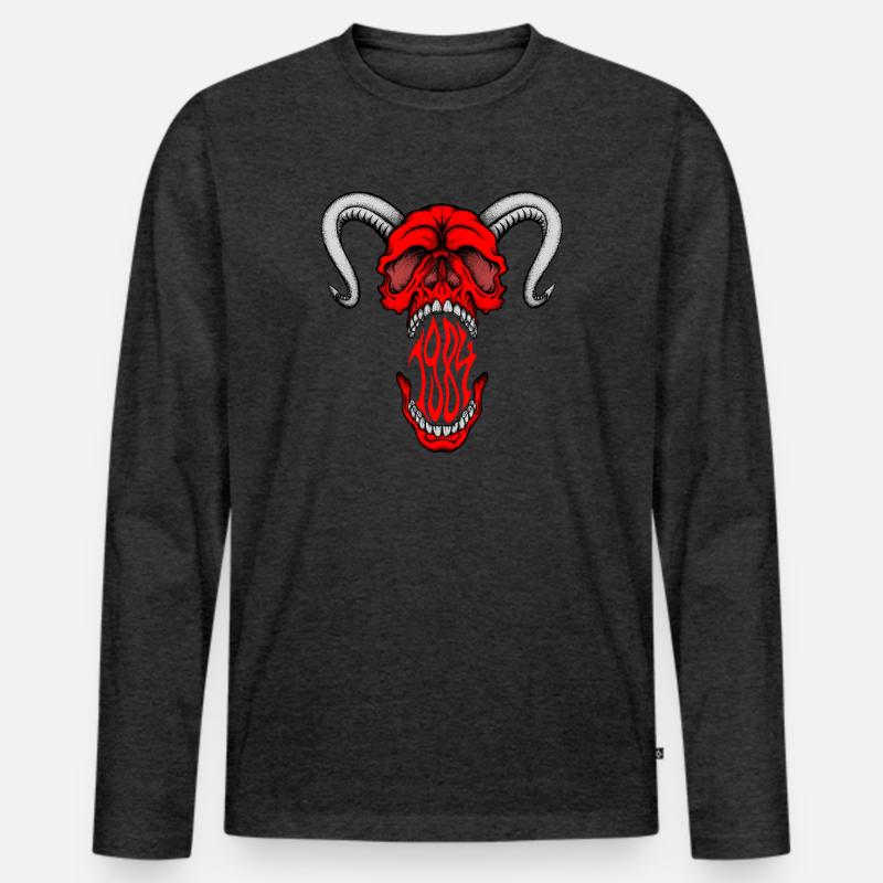 "HELLSKULL – Dämonisches Gebrüll" - Männer Premium Bio Langarmshirt - Anthrazit meliert