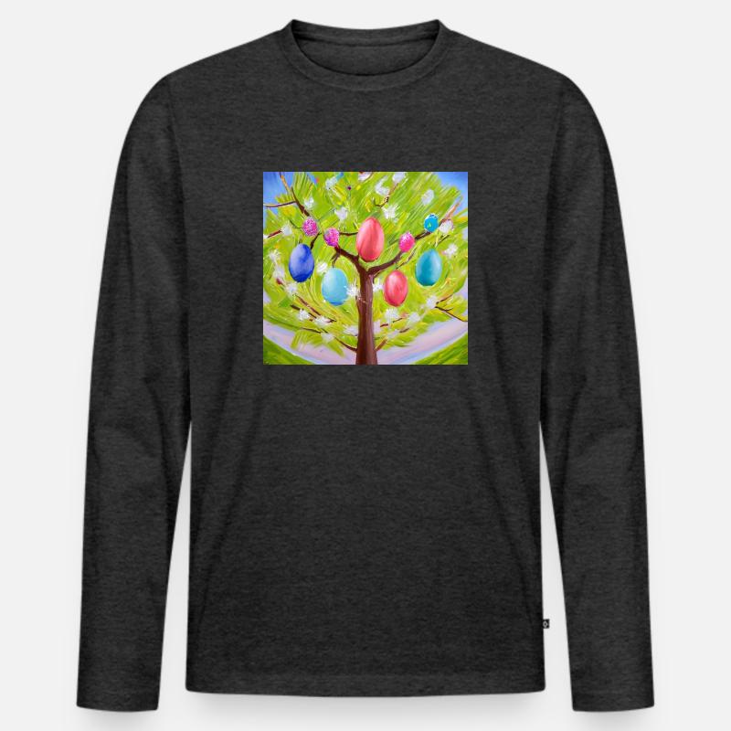 Bunter Eierbaum - Männer Premium Bio Langarmshirt - Anthrazit meliert