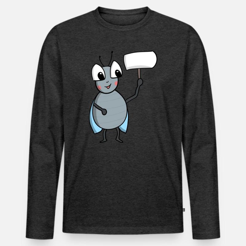 Fliege mit Schild - Männer Premium Bio Langarmshirt - Anthrazit meliert