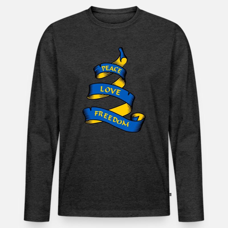 Curl-Banner mit Text Ukraine - Männer Premium Bio Langarmshirt - Anthrazit meliert