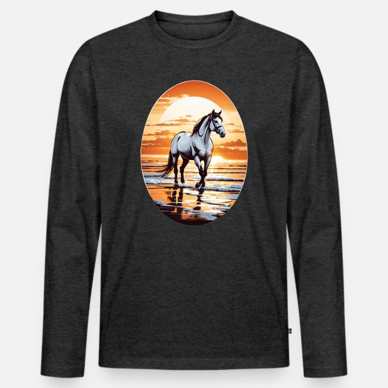 Pferd am Strand - Männer Premium Bio Langarmshirt - Anthrazit meliert