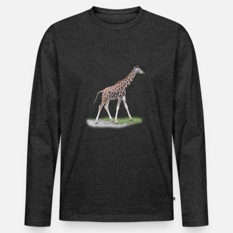 Junge Giraffe - Männer Premium Bio Langarmshirt - Anthrazit meliert