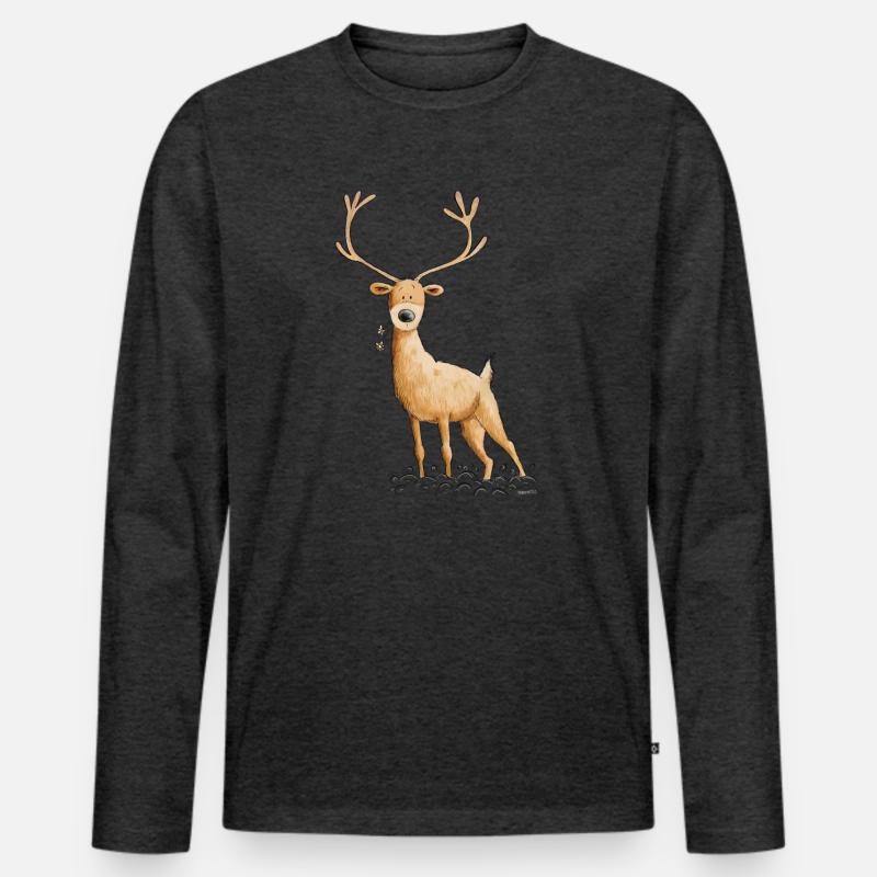 Hirsch Reh Jagd Jäger Geschenk - Männer Premium Bio Langarmshirt - Anthrazit meliert