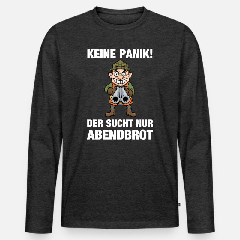 Jäger sucht Abendbrot - Männer Premium Bio Langarmshirt - Anthrazit meliert