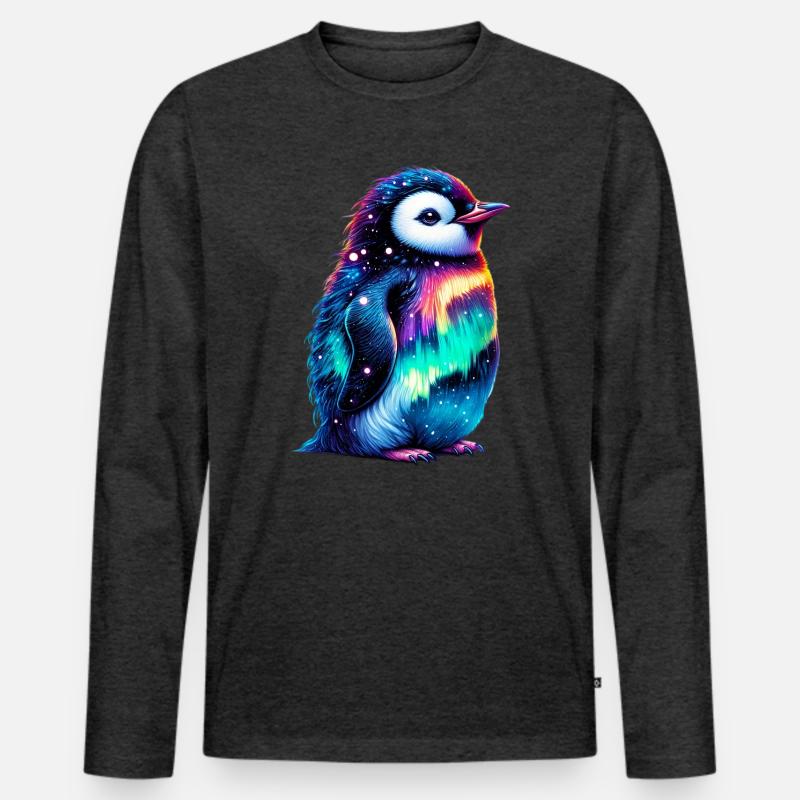 Aurora Borealis Pinguin - Männer Premium Bio Langarmshirt - Anthrazit meliert